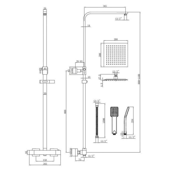 Orkney Series 2 Black Square Dual Head Shower Kit - Highlife Bathrooms - Image 2