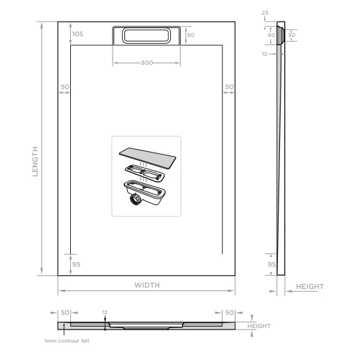Giorgio Lux Graphite Slate Effect Shower Tray - 1800 X 800 - Concealed Waste - Image 4