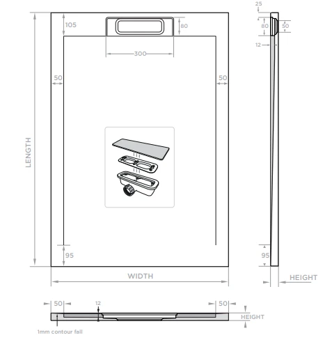 Giorgio Lux Grey Slate Effect Shower Tray - 1200 X 1000 - Concealed Waste - Image 5