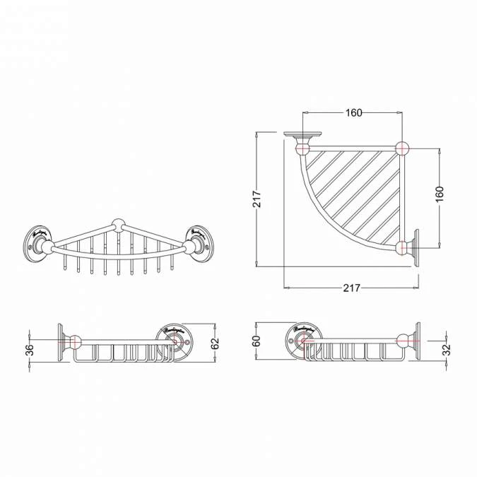Burlington Shallow Corner Basket 217 X 217 X 60mm - Image 2