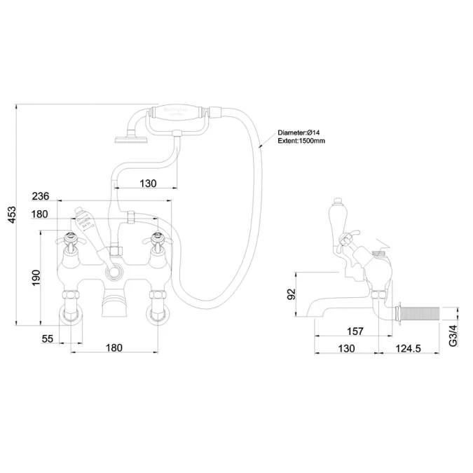 Burlington Anglesey Wall Mounted Angled Bath Shower Mixer Tap - AN21 - Image 2