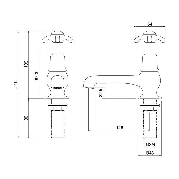 Burlington Anglesey Bath Filler Taps - AN3 - Image 2