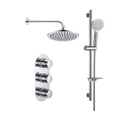 Round Shower Pack 4 - Allier Dual Outlet Shower Valve & Riser Rail With Rainfall Shower