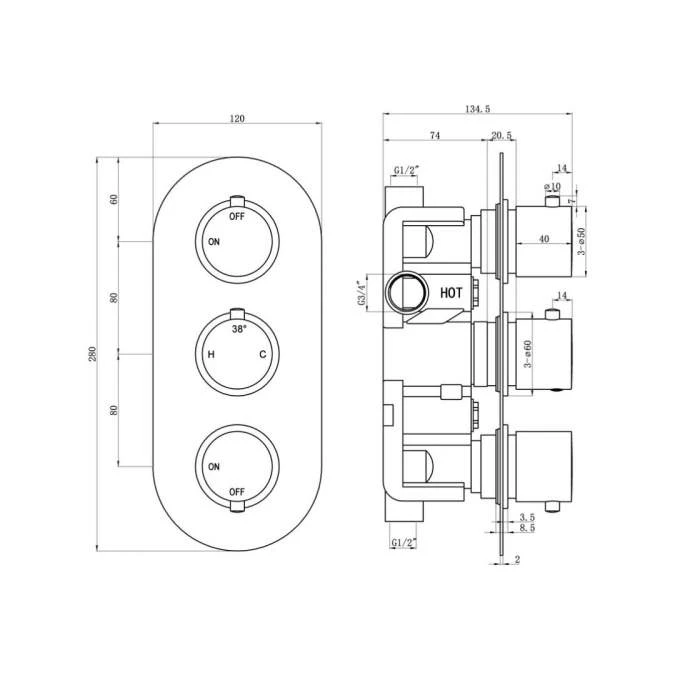 Round Shower Pack 4 - Allier Dual Outlet Shower Valve & Riser Rail With Rainfall Shower - Image 2
