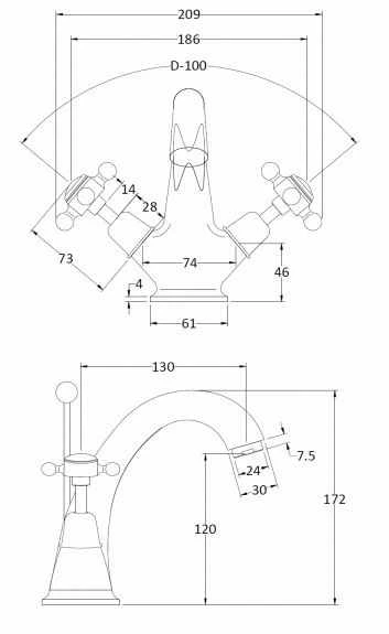Bayswater Monobloc Dome Basin Mixer Taps - Black/Chrome - Image 2