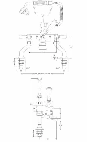 Bayswater Lever Dome Bath Shower Mixer - Black/Chrome - Image 2