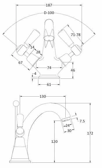 Bayswater Lever Dome Basin Mixer Taps - White/Chrome - Image 2