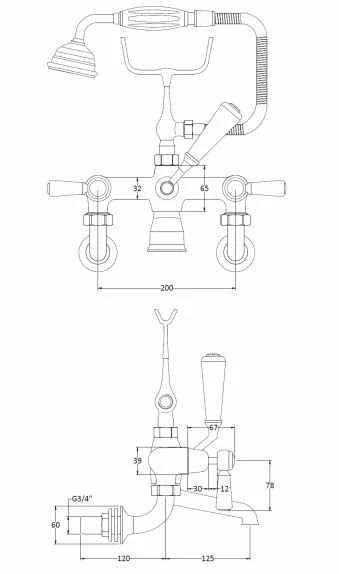 Bayswater Lever Dome Wall Mounted Bath Shower Mixer - Black/Chrome - Image 2