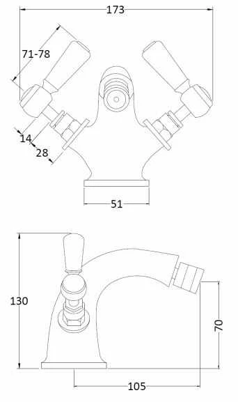 Bayswater Monobloc Lever Hex Bidet Taps - Black/Chrome - Image 2