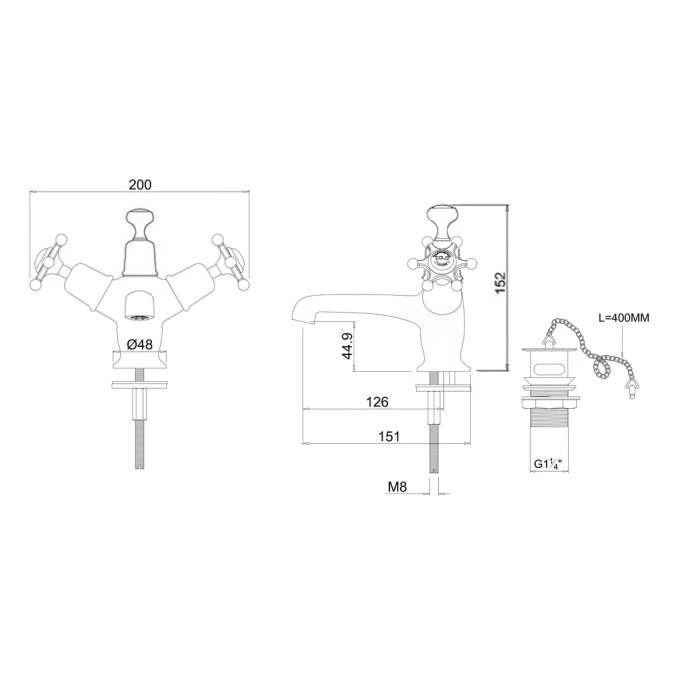 Burlington Birkenhead Traditional Basin Mixer Tap - Plug And Chain Waste - BI5 - Image 3