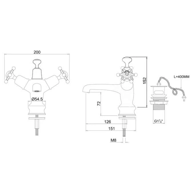 Burlington Birkenhead Traditional Basin Mixer Tap - Plug And Chain Waste - BI5 - Image 4