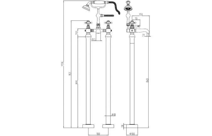 Barbary Floor Standing Bath/Shower Mixer & Shower Kit - Brushed Brass - Image 2