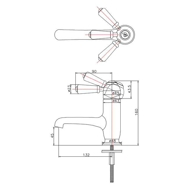 Burlington Chelsea Traditional Monobloc Basin Tap With Black Lever - CH19BLA - Image 3
