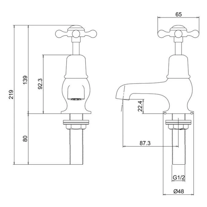 Burlington Claremont Traditional 3" Cloakroom Basin Taps CL1 - Image 2