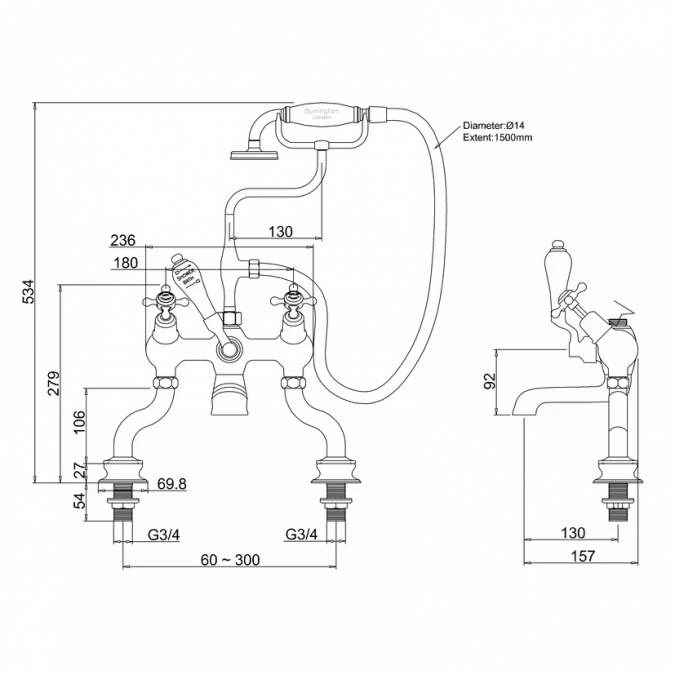 Burlington Claremont Traditional Angled Bath Shower Mixer Tap - Image 4