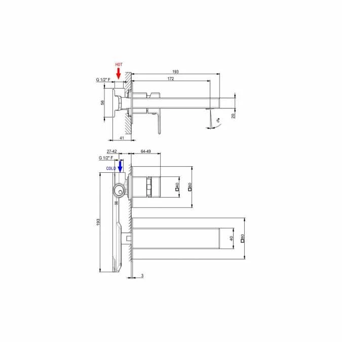 Vema Lys Chrome Wall Mounted Basin Mixer Tap (DITS1218) - Image 3