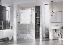 Roman Liberty 1157mm Matt Black Wetroom Panel With Clear Glass Corner