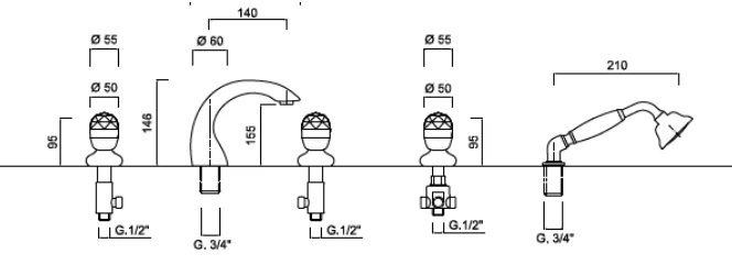 Sagittarius Liberty Crystal 5 Hole Bath Filler Tap - Image 2