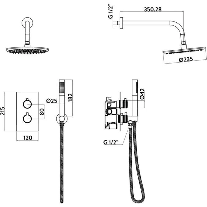 Scudo Core Chrome Round Handle, Built-in Shower Valve Fixed Head & Hand Set - Image 2