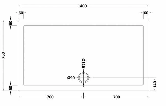 Nuie 1400 X 760 Rectangle Shower Tray - FREE Waste - Image 2