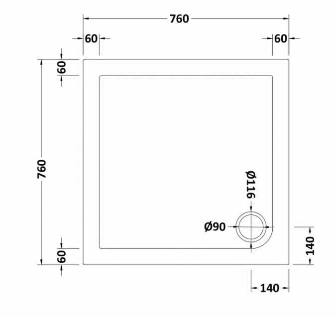 Nuie 760 X 760mm Square Shower Tray - FREE Waste - Image 2
