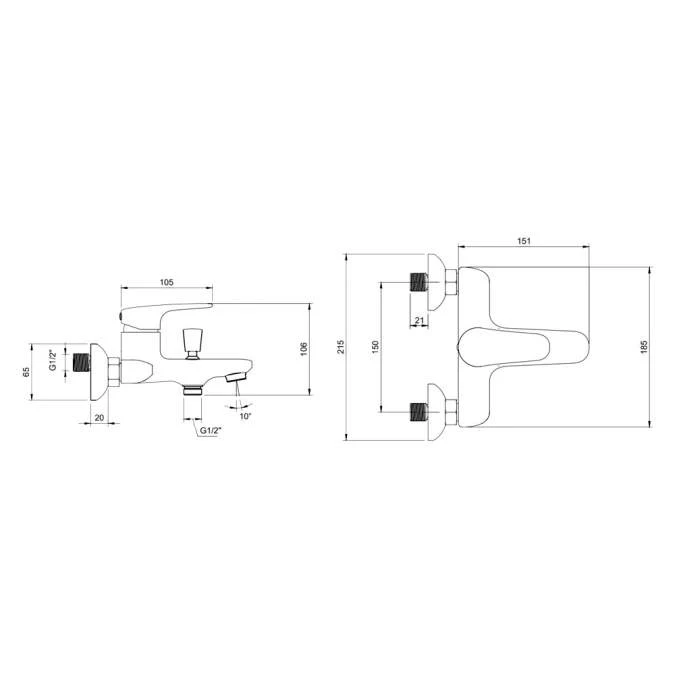 Villeroy & Boch O.novo Start Wall Mounted Single Lever Bath Shower Mixer Chrome - Image 2