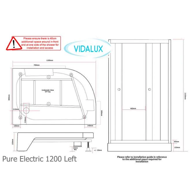 Vidalux Pure E 1200 Shower Cabin 1200 X 800mm With Electric Shower - Image 16