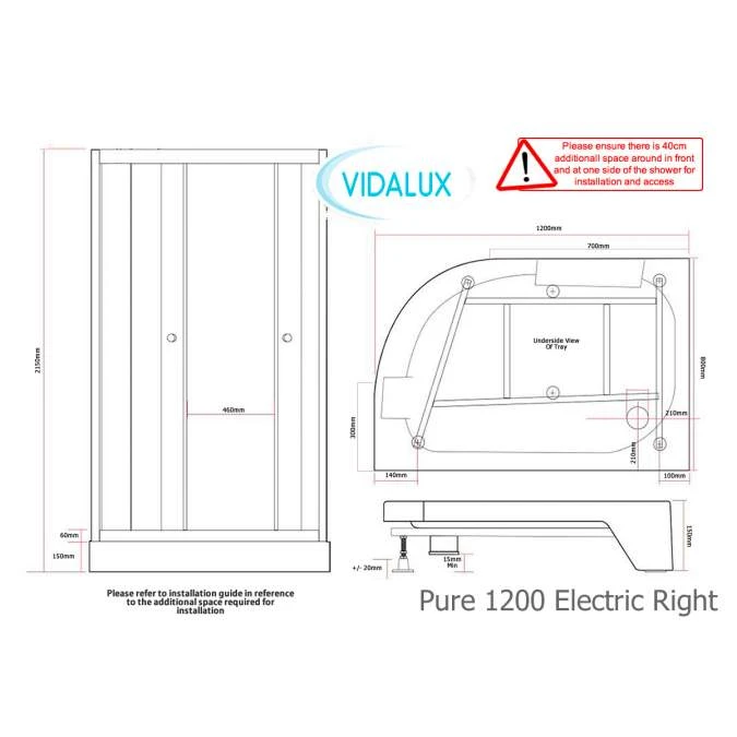 Vidalux Pure E 1200 Shower Cabin 1200 X 800mm With Electric Shower - Image 17