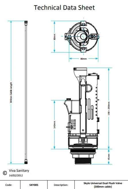 Skylo Dual Flush Valve Long Cable Toilet Cistern Syphon - SKY015 - Viva Sanitary - Image 3