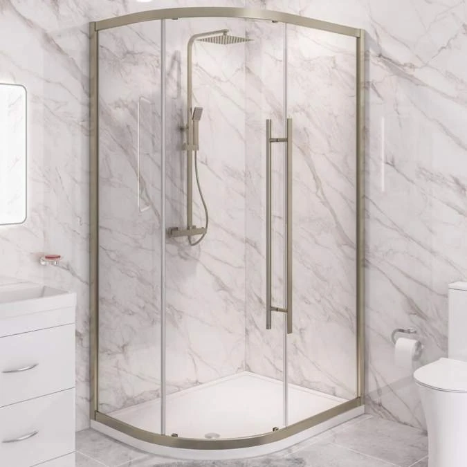 Vantage 2000 Brushed Brass Offset Quadrant Shower Enclosure 1100 X 800mm