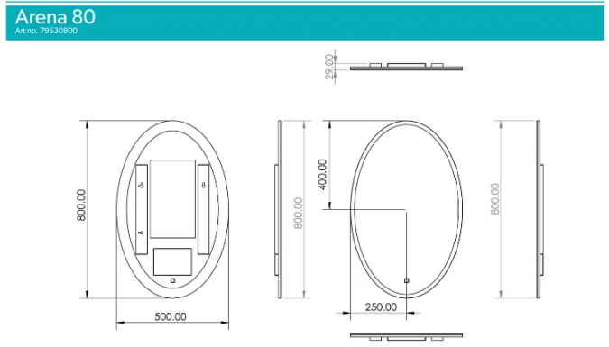 HIB Arena 80 Ambient Oval LED Bathroom Mirror 800 X 500mm - Image 4