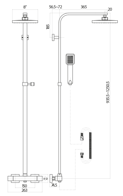 Elliott Square Brushed Brass Dual Head Exposed Thermostatic Shower With Metal Fixed Head - Image 3
