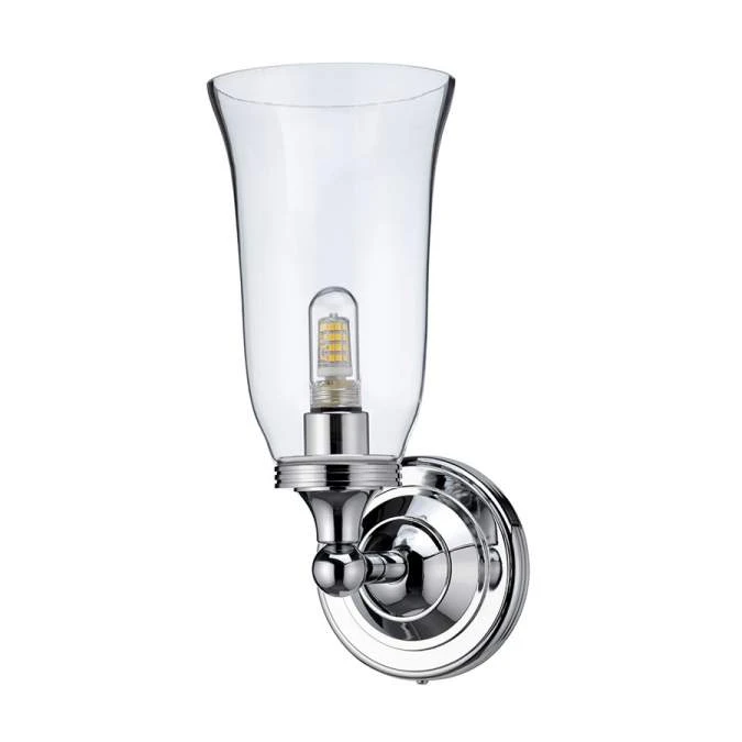Burlington LED Bathroom Round Wall Light With Chrome Base & Clear Glass Vase Shade - ELBL14