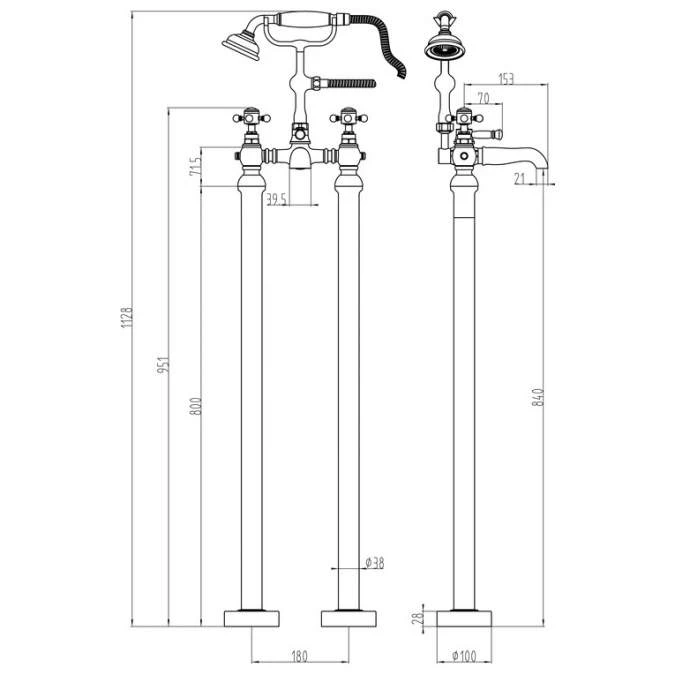Elizabeth Floor Standing Bath/Shower Mixer W/Shower Kit - Image 3