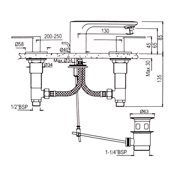 Jaquar Laguna Matt Black 3 Hole Lever Basin Mixer Tap - Image 2
