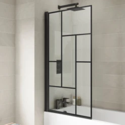 Abstract Black Grid Effect Bath Shower Screen By Nuie