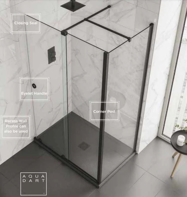 Rolla 8 1200mm Matt Black Frameless Sliding Door Corner Enclosure - Image 2