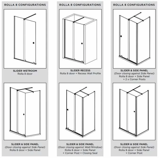 Rolla 8 1200mm Matt Black Frameless Sliding Door Corner Enclosure - Image 3