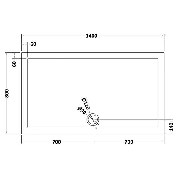 Nuie 1400 X 800 Rectangle Shower Tray Slate Grey - FREE Waste - Image 2
